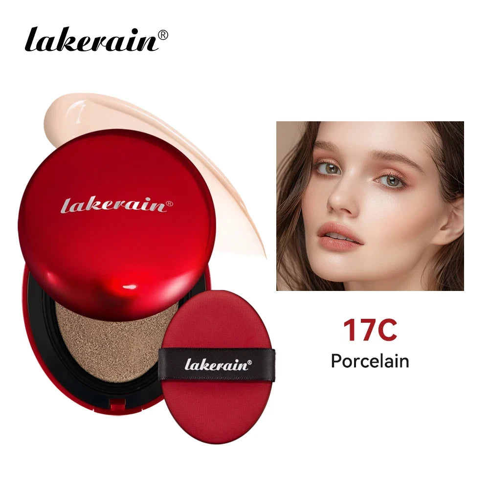 Lakerain two-piece cushion foundation compact with red glossy case and puff; shade 17C Porcelain on Tampa Home & Garden Store