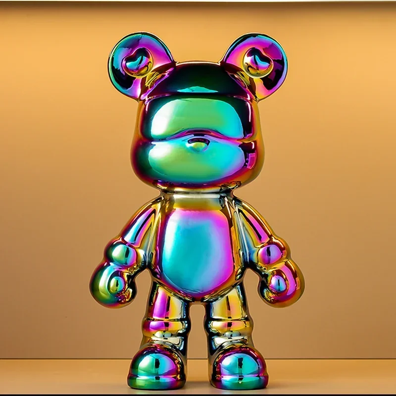 Perfecsy bear ceramic bank sculpture with rainbow finish and coin slot for home decor on Tampa Home & Garden Store