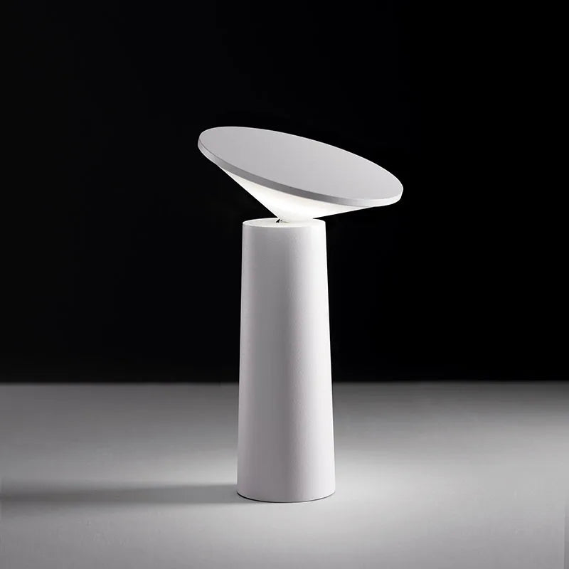 Perfecsy white modern touch table lamp with circular dish shade on Tampa Home & Garden Store