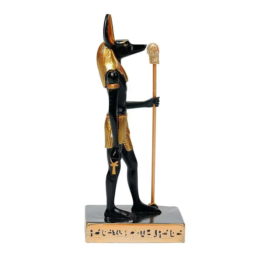 Perfecsy Anubis statue, black resin figurine with gold headdress and staff on Tampa Home & Garden Store