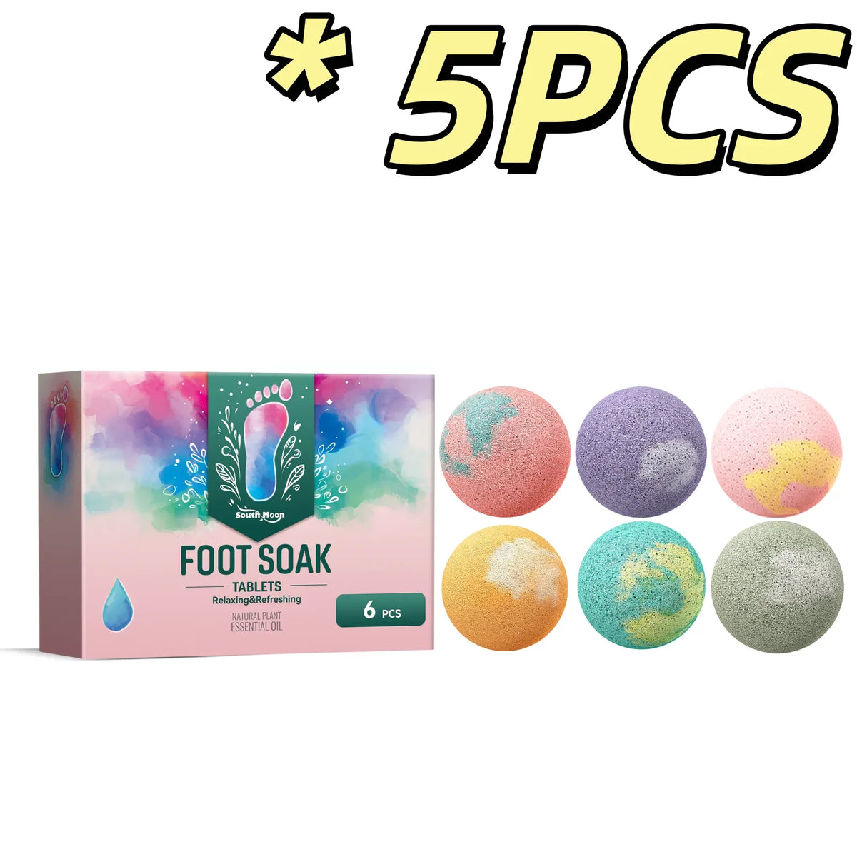 Foot soak tablets South Moon brand, 6 pcs, pastel box with colorful bath bombs on Tampa Home & Garden Store