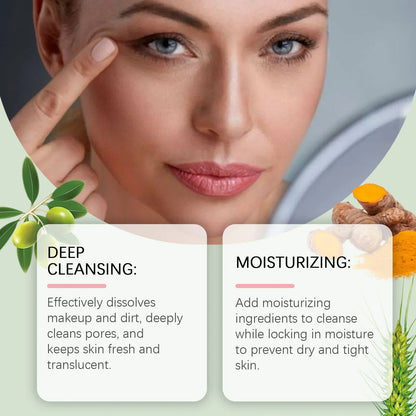 Silcy Skin Makeup Removal Oil—non-greasy cleansing oil for purifying pores, model applying on Tampa Home & Garden Store