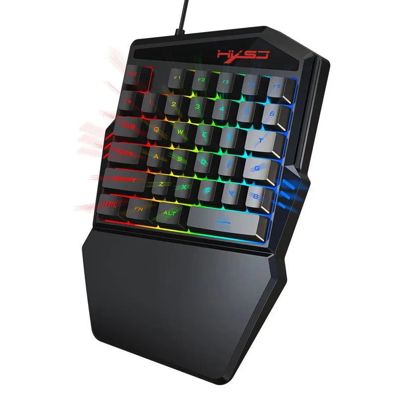 Wired one-handed gaming keyboard with RGB backlit keys and oversized palm rest on Tampa Home & Garden Store