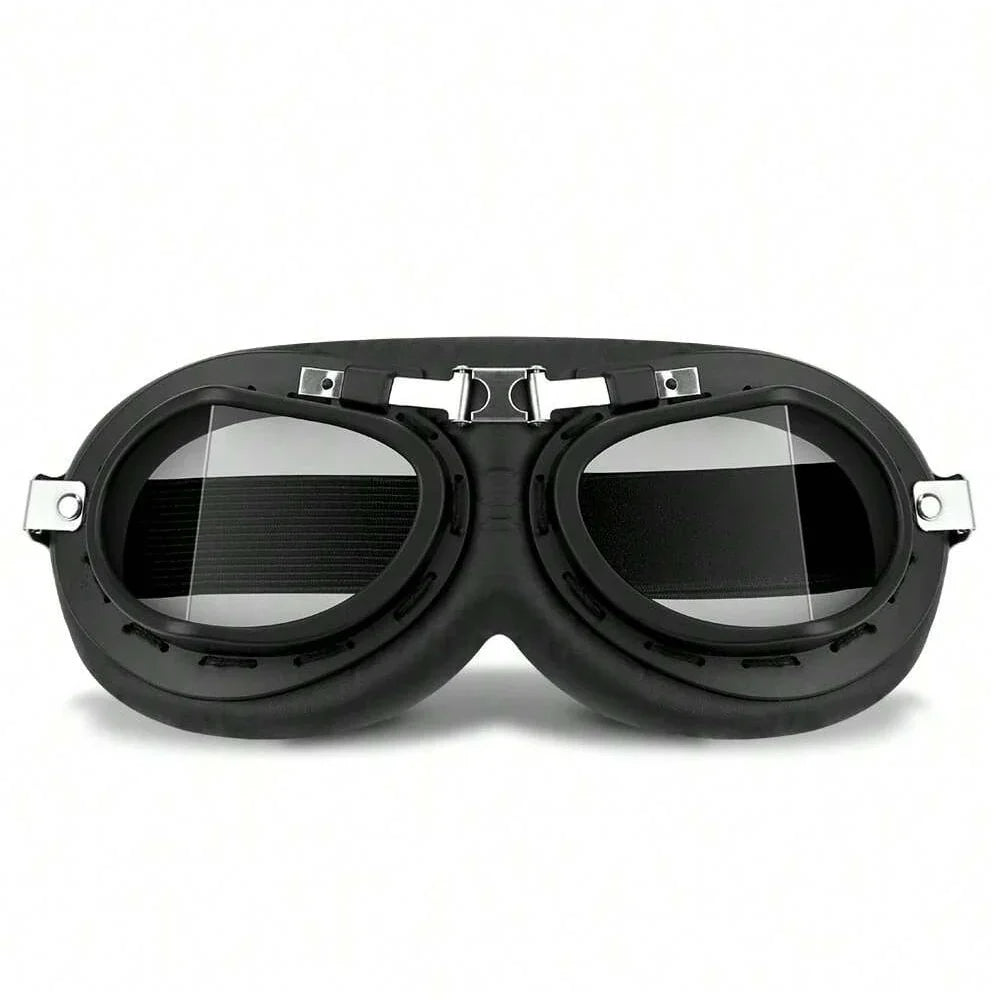 Motorcycle Leather Retro Goggles by BikerZoneZ, black padded frame with dual oval lenses on Tampa Home & Garden Store