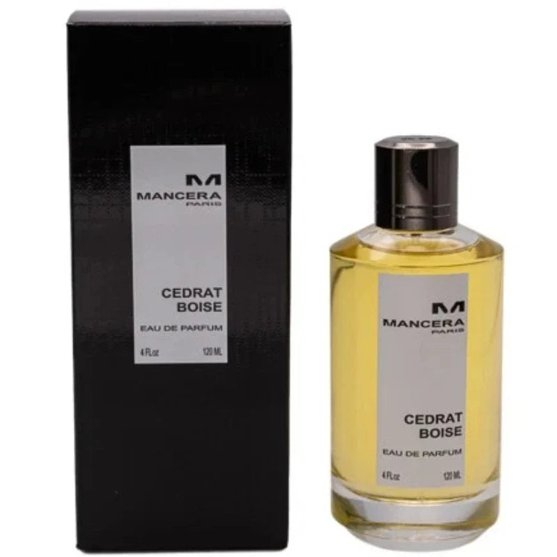 Two-piece Mancera Cedrat Boise perfume set: bottle beside black box, gray label visible on Tampa Home & Garden Store