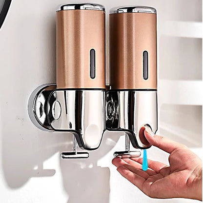 Wall Mounted Shampoo and Soap Dispenser pair, bronze bottles with chrome bases UpTrend Deals on Tampa Home & Garden Store