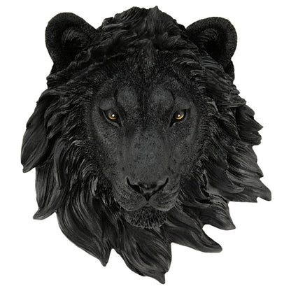 Perfecsy black lion head wall decor with textured mane and amber eyes on Tampa Home & Garden Store