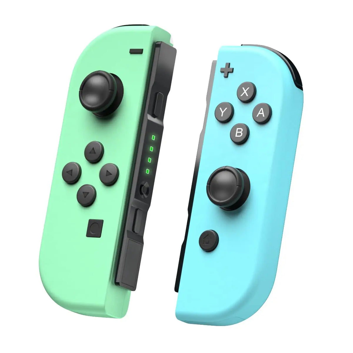 Joy-Con style wireless Switch controllers neon green left cyan blue right with joysticks on Tampa Home & Garden Store
