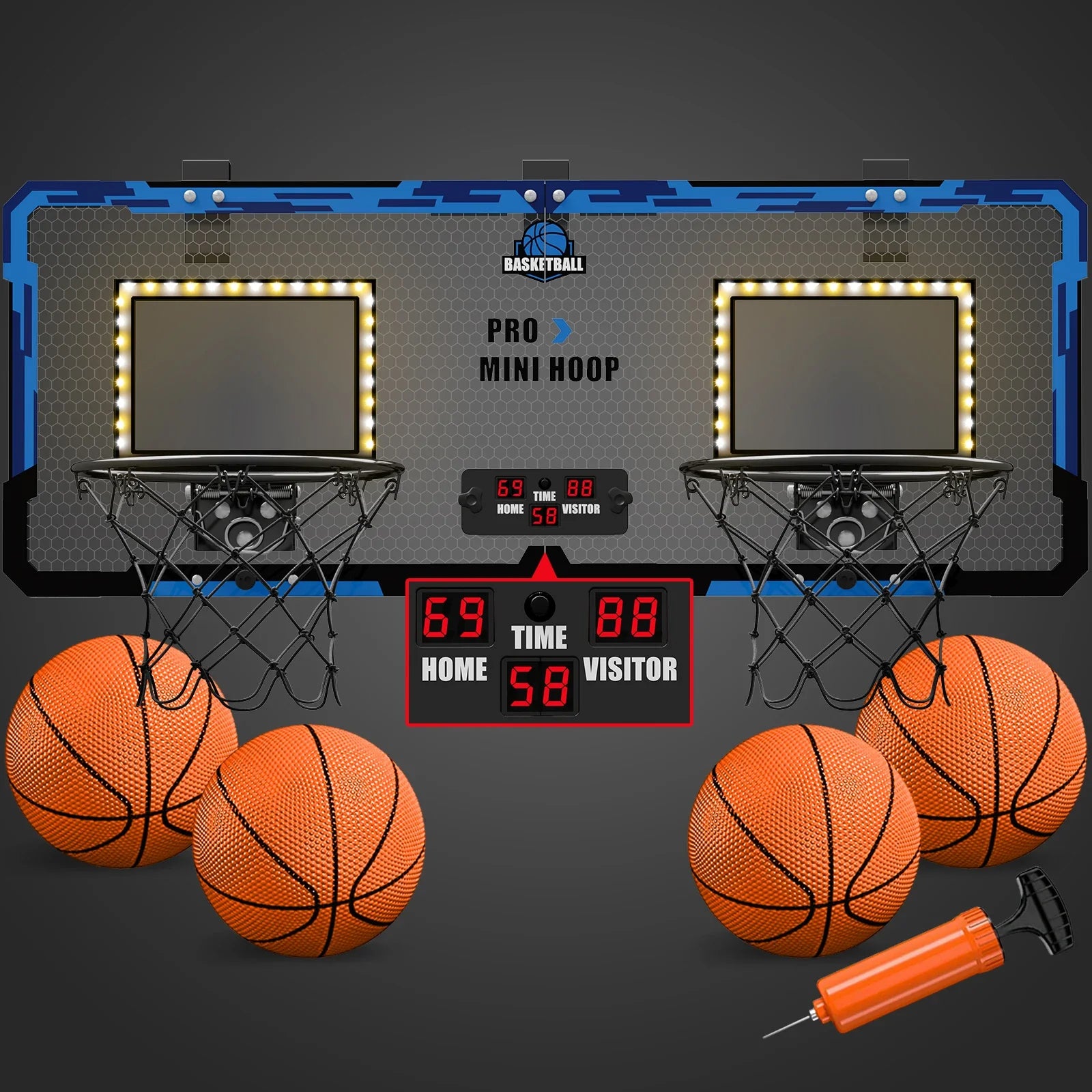 Two-hoop mini basketball set with wall frame and LED-lit backboards by FLIPSTYLEZLLC on Tampa Home & Garden Store