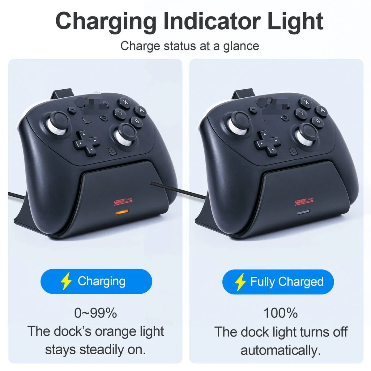 Charging dock station for Switch Pro controller by FLIPSTYLEZLLC with LED indicator on dark navy stand on Tampa Home & Garden Store
