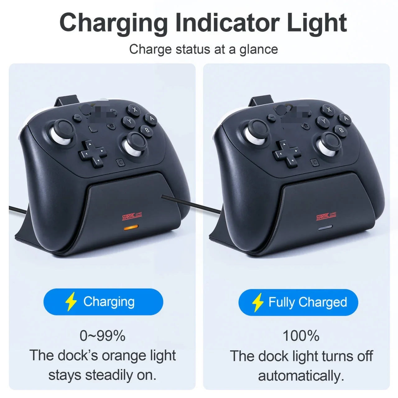 Charging dock station for Switch Pro controller by FLIPSTYLEZLLC with LED indicator on dark navy stand on Tampa Home & Garden Store