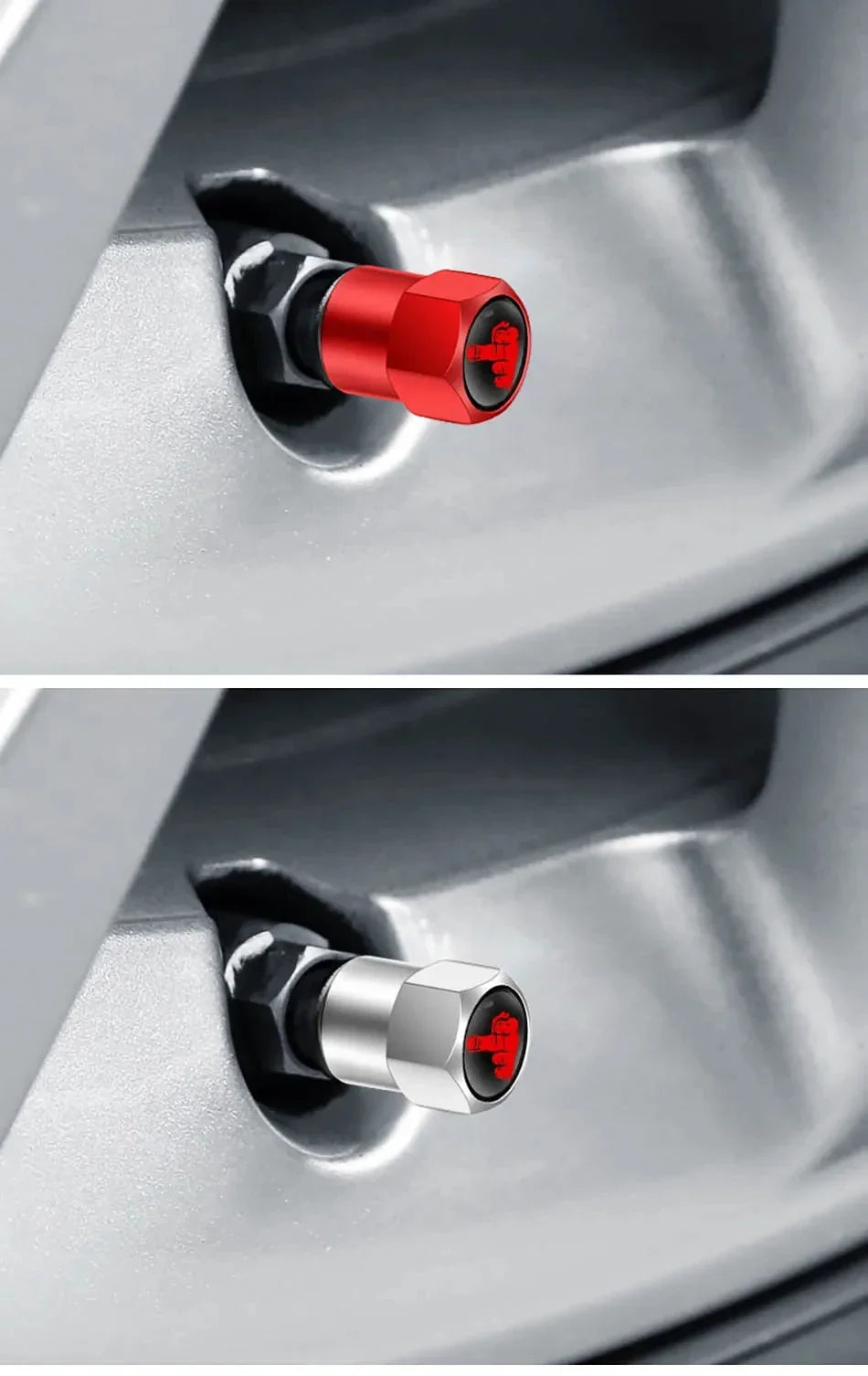 2pcs aluminium valve stem caps red and silver finish by BikerZoneZ on Tampa Home & Garden Store