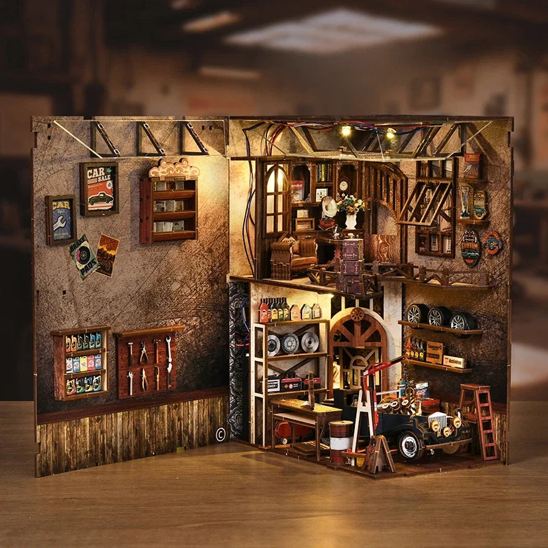 Master Mechanic Workshop DIY Kit miniature diorama with wooden workbench and gears on Tampa Home & Garden Store