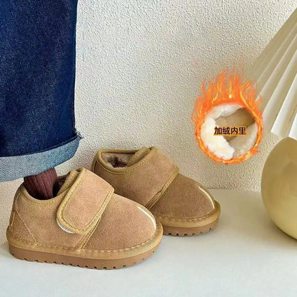 Kids Winter Snow Boots pair UpTrend Deals, tan faux suede with plush lining, anti-slip sole on Tampa Home & Garden Store