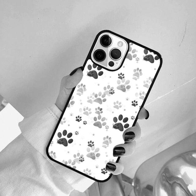 Stevvex dog paw print phone case for iPhone; white back with paw prints; hard back on Tampa Home & Garden Store