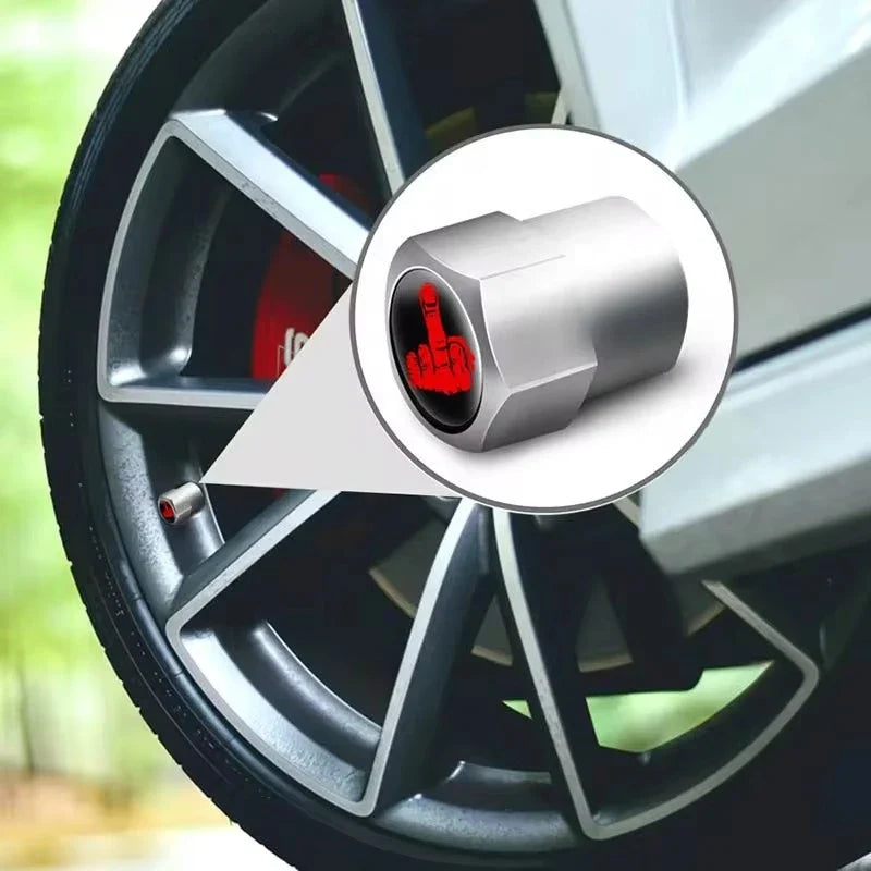 4-pack aluminium valve stem caps for motor vehicle tires, silver metal by BikerZoneZ on Tampa Home & Garden Store