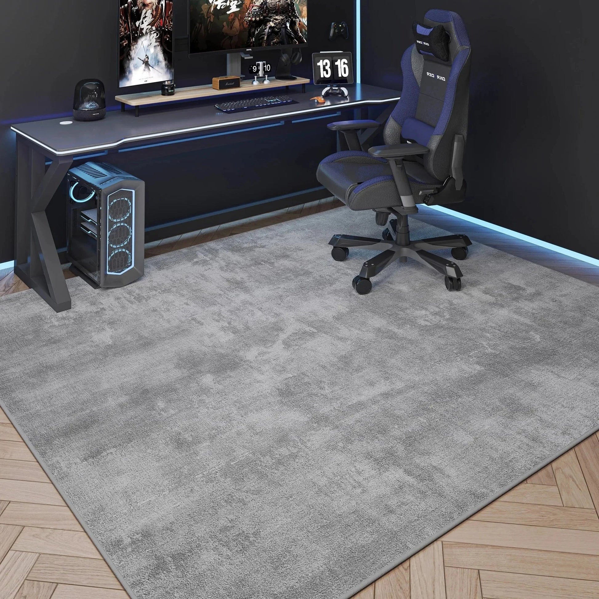 VIKAMA game room carpet by Perfecsy, gray textured washable rug for living room coffee area on Tampa Home & Garden Store