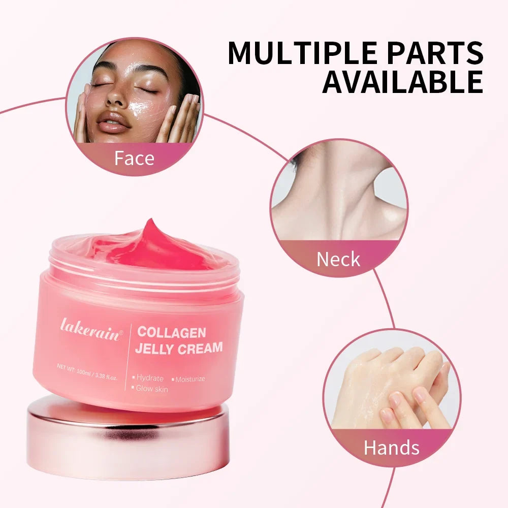 Silcy Skin Collagen Jelly Cream jar in pink 100ml with face neck and hands skincare parts on Tampa Home & Garden Store