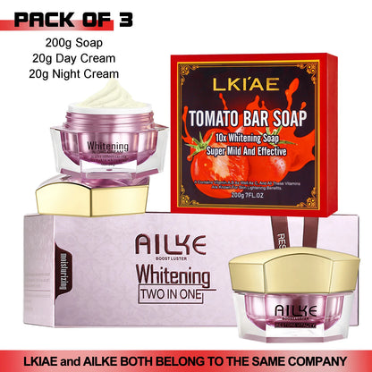 Pack of 3 skincare set LKIAE Tomato Bar Soap 200g and AILKE Whitening Night Cream by Silcy Skin on Tampa Home & Garden Store