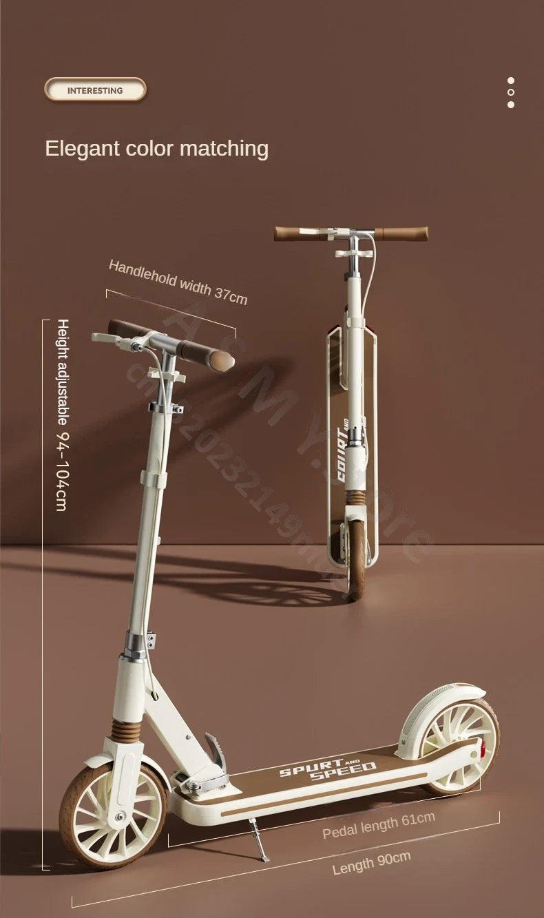 Foldable kick scooter for kids and adults by UpTrend Deals, white-brown, adjustable height on Tampa Home & Garden Store