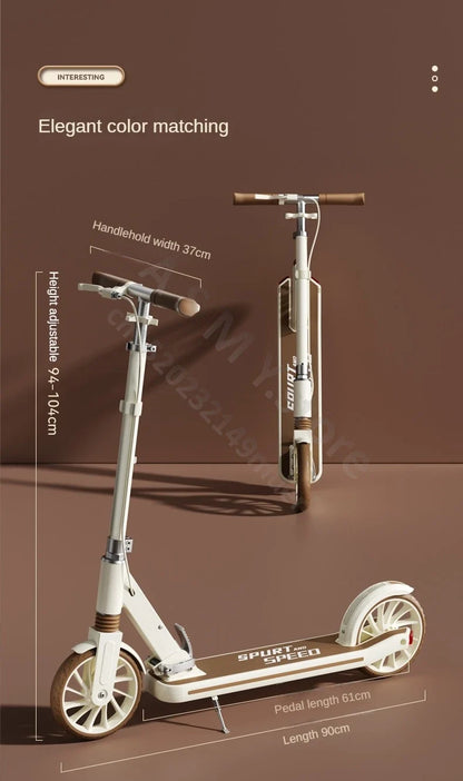 Foldable kick scooter for kids and adults by UpTrend Deals, white-brown, adjustable height on Tampa Home & Garden Store