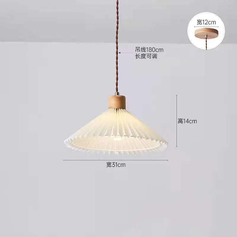 Perfecsy retro pleated pendant light with wooden canopy and fabric shade, brown cord, 31cm wide on Tampa Home & Garden Store