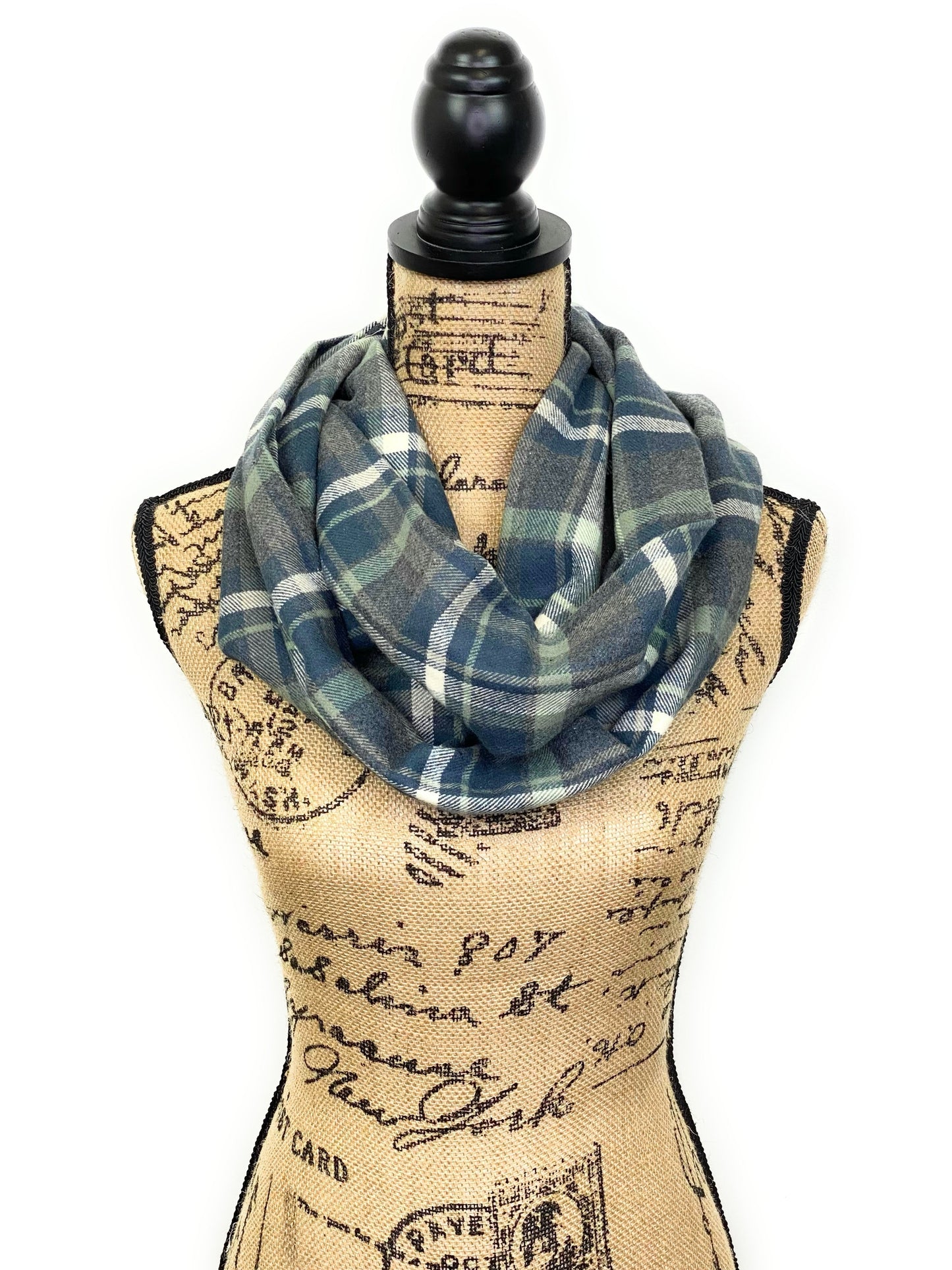 Sage, Dusty Blue, Heather Gray, and Cream Flannel Plaid Infinity or Blanket Scarf - Tampa Home & Garden Store
