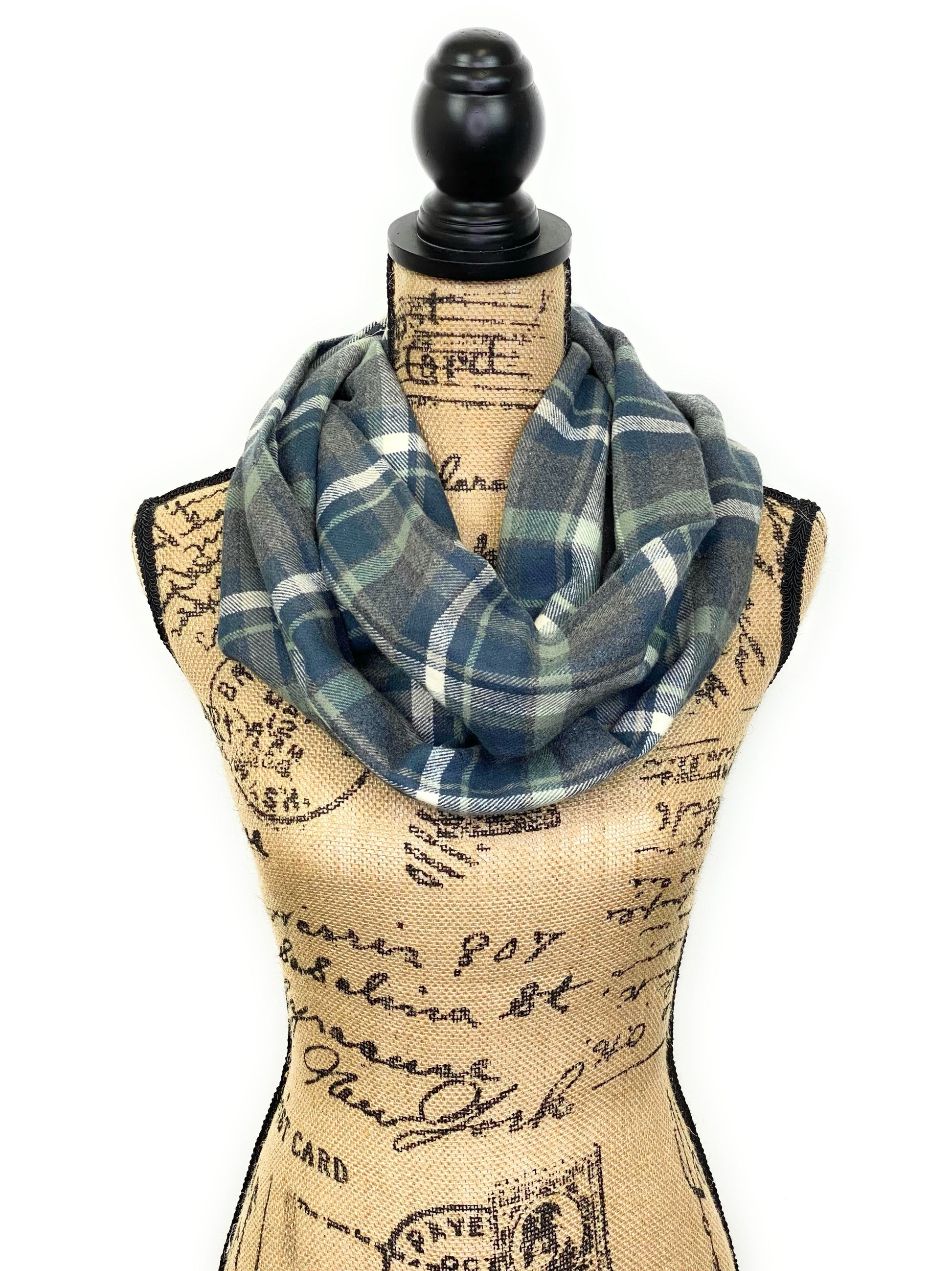 Sage, Dusty Blue, Heather Gray, and Cream Flannel Plaid Infinity or Blanket Scarf - Tampa Home & Garden Store