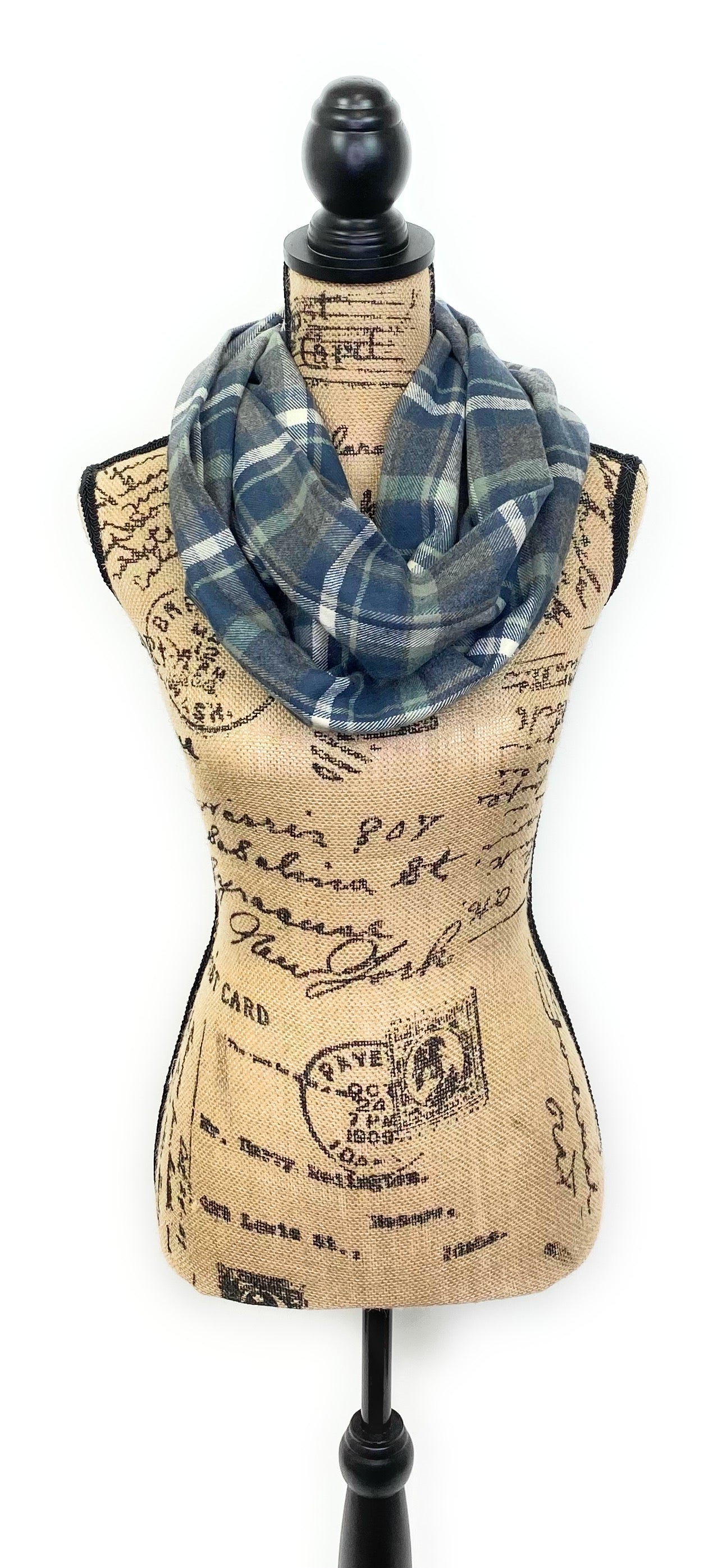 Sage, Dusty Blue, Heather Gray, and Cream Flannel Plaid Infinity or Blanket Scarf - Tampa Home & Garden Store