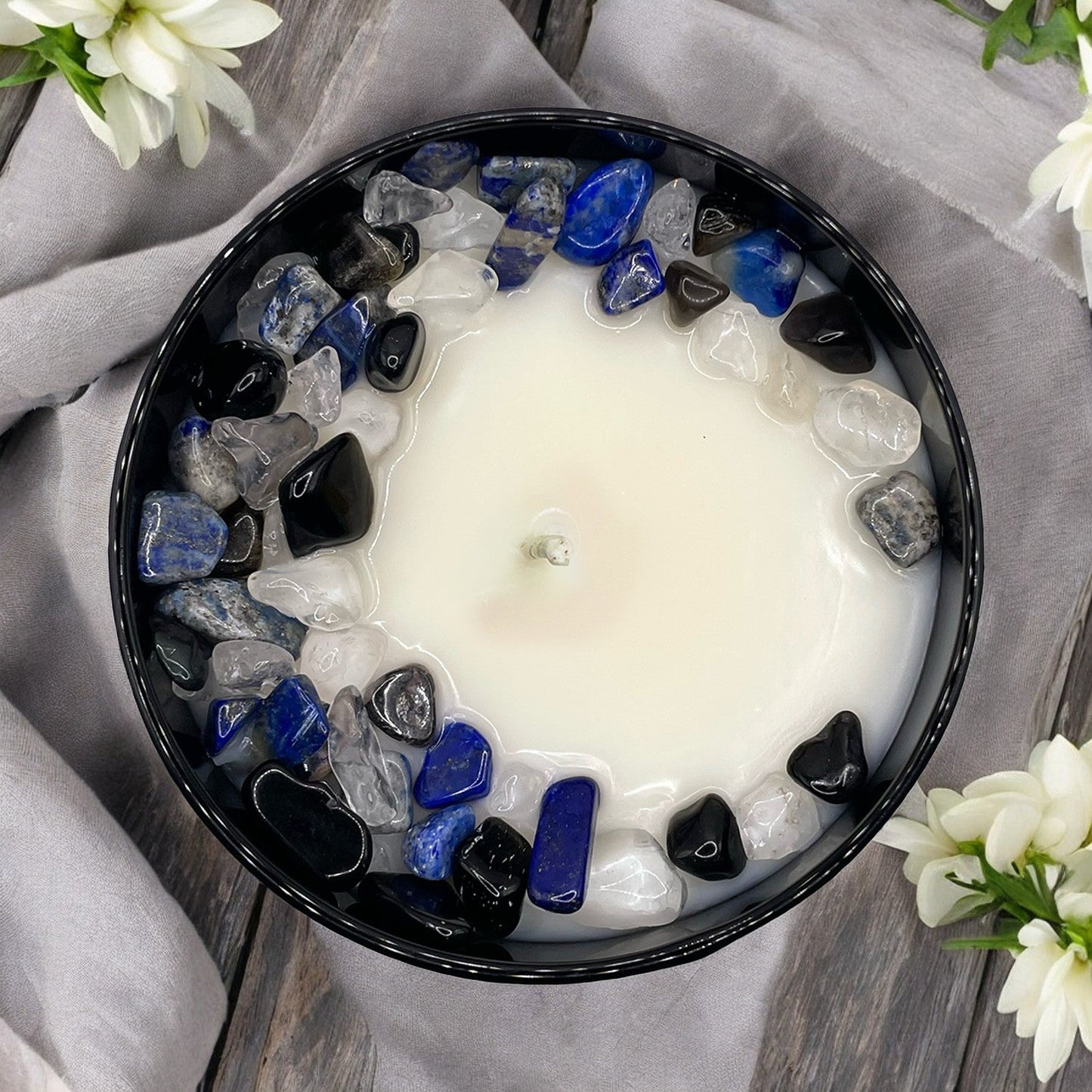 Sagittarius Zodiac Crystal Candle with Black Obsidian, Lapis Lazuli, and Crystal Quartz | Coconut-Soy Wax Candle, 9oz - Tampa Home & Garden Store