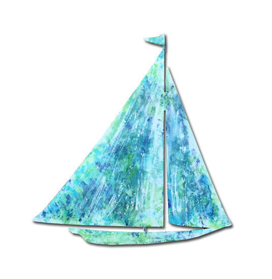 Sailboat Garden Stake or Wall Hanging with blue-green watercolor finish Rustica Ornamentals on Tampa Home & Garden Store