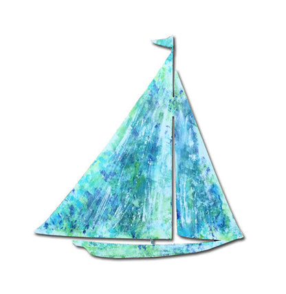 Sailboat Garden Stake or Wall Hanging with blue-green watercolor finish Rustica Ornamentals on Tampa Home & Garden Store