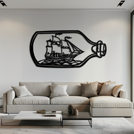 Sailboat in a Bottle Metal Wall Art – Nautical-Inspired Silhouette for Ocean Dreamers- KAF692 - Tampa Home & Garden Store