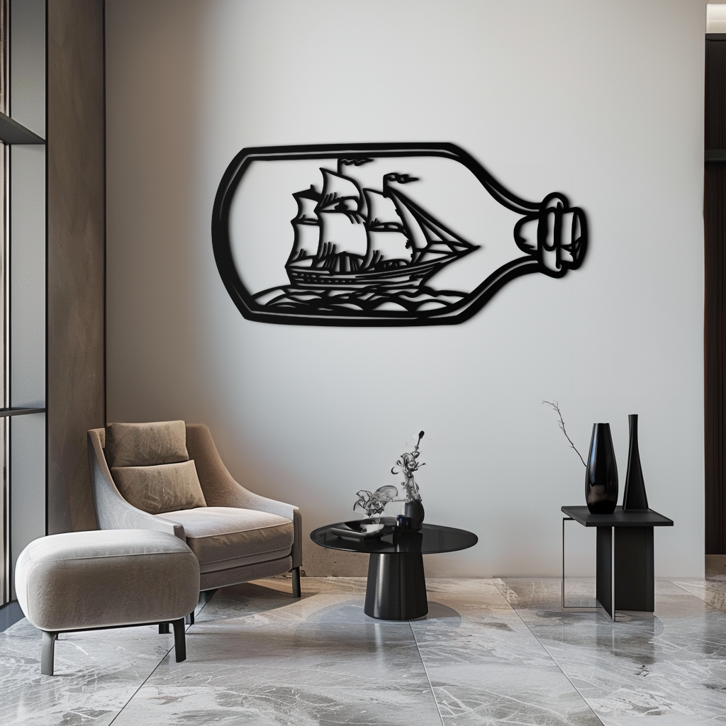 Sailboat in a Bottle Metal Wall Art – Nautical-Inspired Silhouette for Ocean Dreamers- KAF692 - Tampa Home & Garden Store