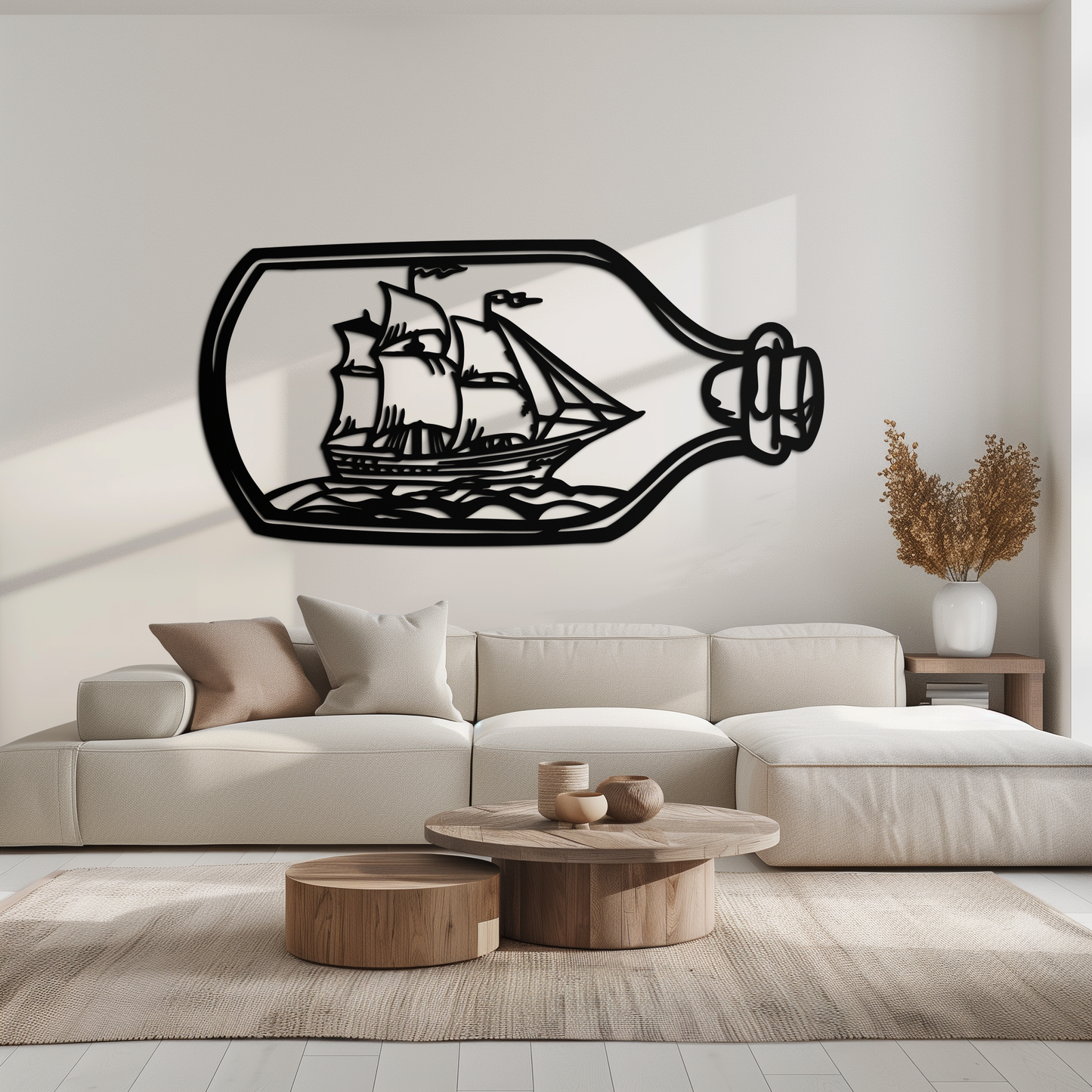 Sailboat in a Bottle Metal Wall Art – Nautical-Inspired Silhouette for Ocean Dreamers- KAF692 - Tampa Home & Garden Store
