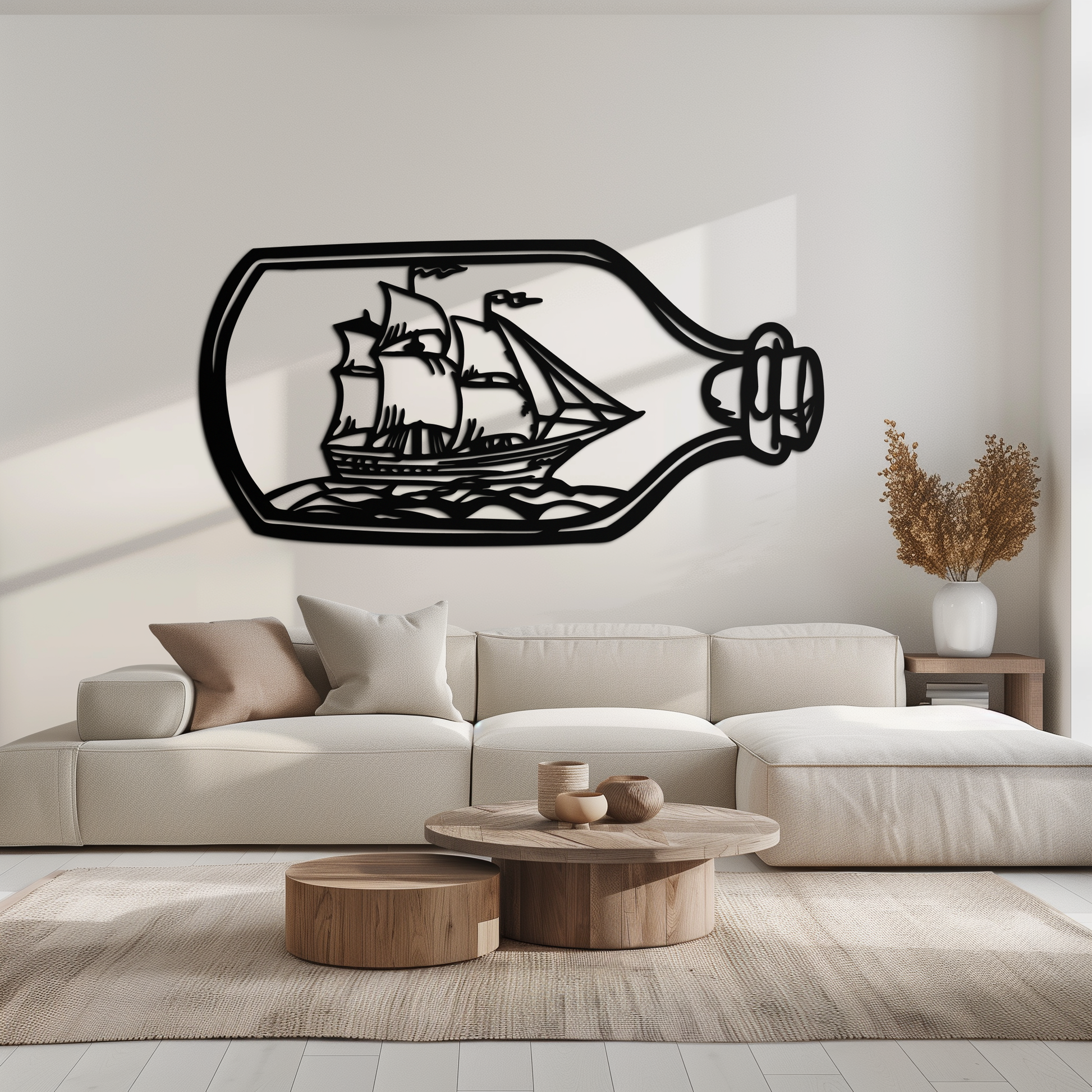 Sailboat in a Bottle Metal Wall Art – Nautical-Inspired Silhouette for Ocean Dreamers- KAF692 - Tampa Home & Garden Store