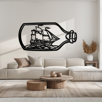 Sailboat in a Bottle Metal Wall Art – Nautical-Inspired Silhouette for Ocean Dreamers- KAF692 - Tampa Home & Garden Store