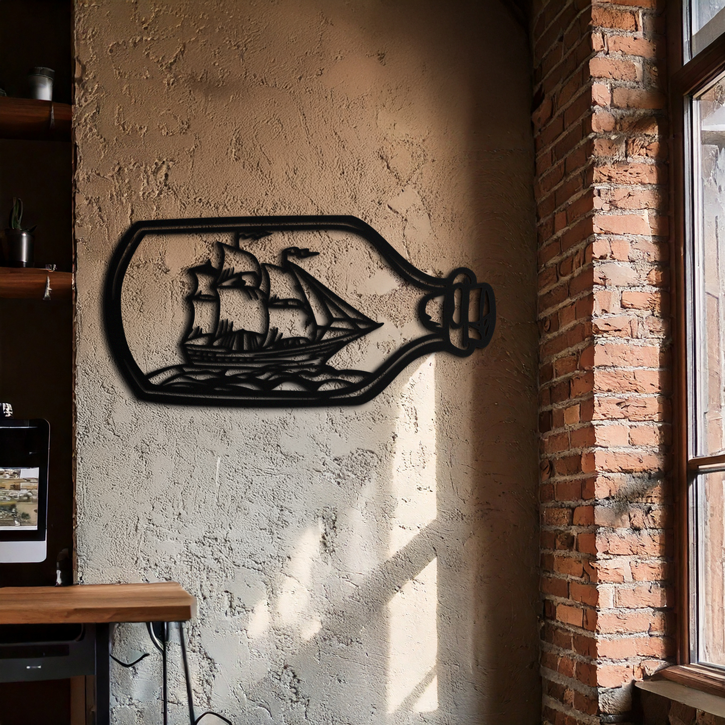 Sailboat in a Bottle Metal Wall Art – Nautical-Inspired Silhouette for Ocean Dreamers- KAF692 - Tampa Home & Garden Store
