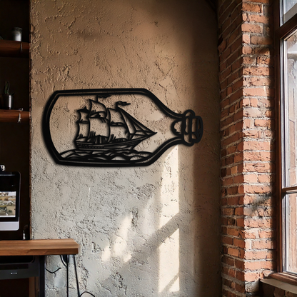 Sailboat in a Bottle Metal Wall Art – Nautical-Inspired Silhouette for Ocean Dreamers- KAF692 - Tampa Home & Garden Store