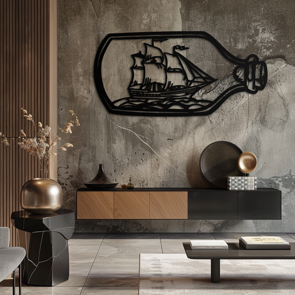 Sailboat in a Bottle Metal Wall Art – Nautical-Inspired Silhouette for Ocean Dreamers- KAF692 - Tampa Home & Garden Store