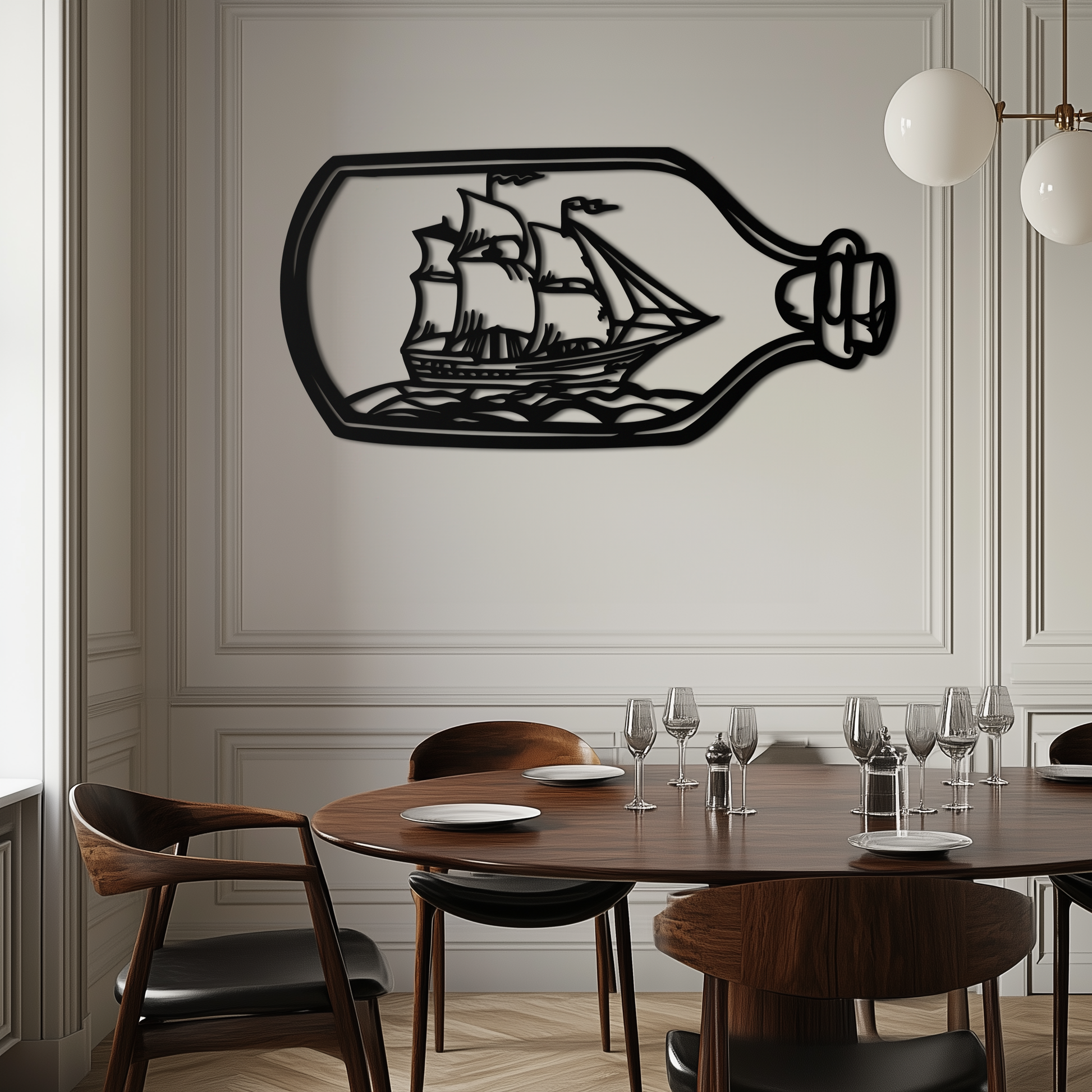 Sailboat in a Bottle Metal Wall Art – Nautical-Inspired Silhouette for Ocean Dreamers- KAF692 - Tampa Home & Garden Store
