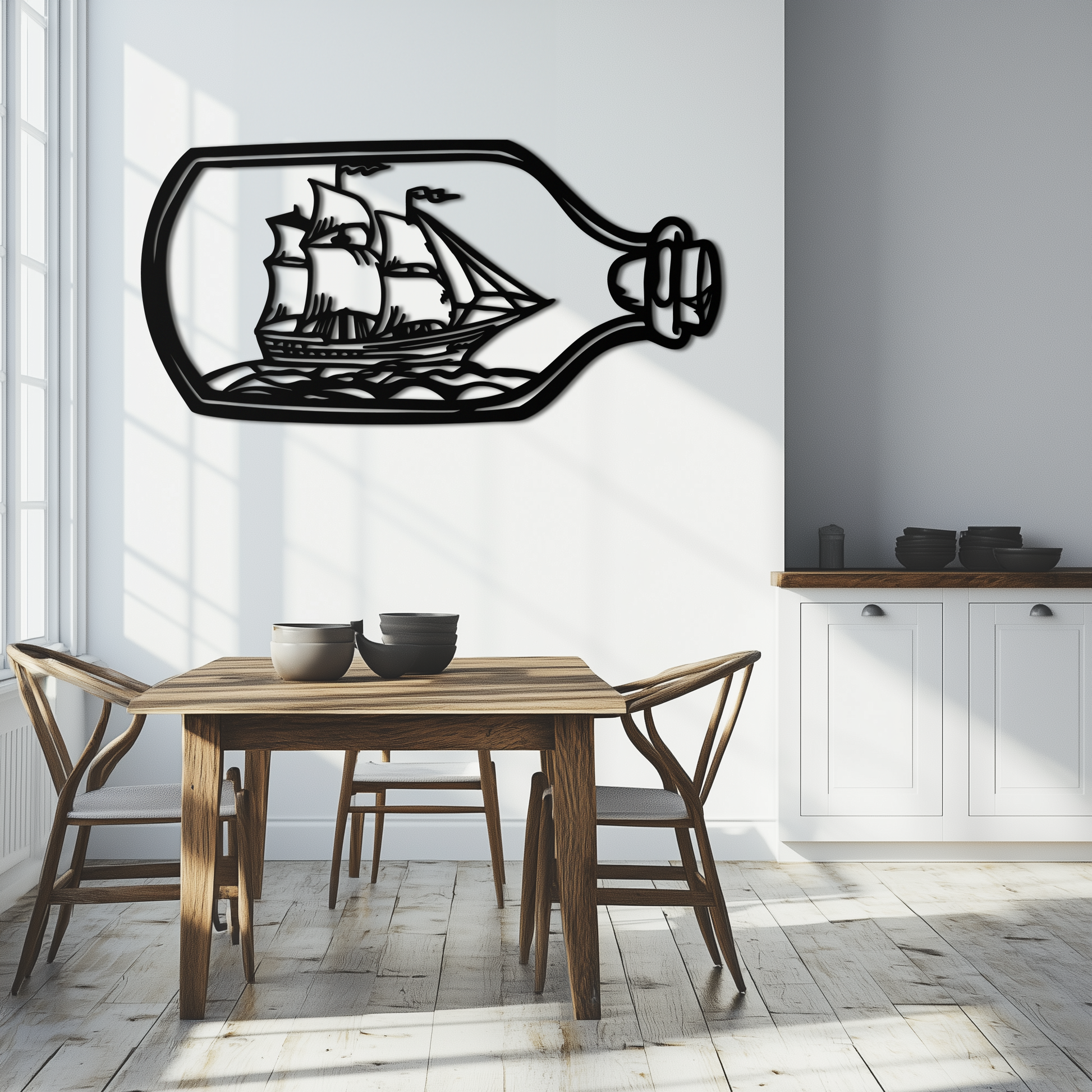 Sailboat in a Bottle Metal Wall Art – Nautical-Inspired Silhouette for Ocean Dreamers- KAF692 - Tampa Home & Garden Store