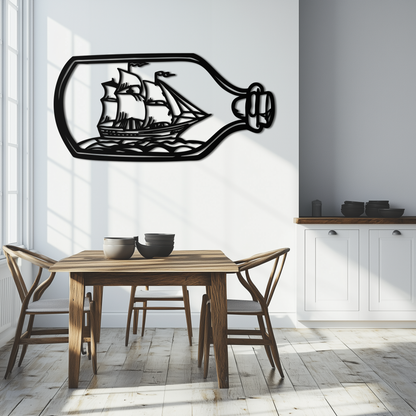 Sailboat in a Bottle Metal Wall Art – Nautical-Inspired Silhouette for Ocean Dreamers- KAF692 - Tampa Home & Garden Store