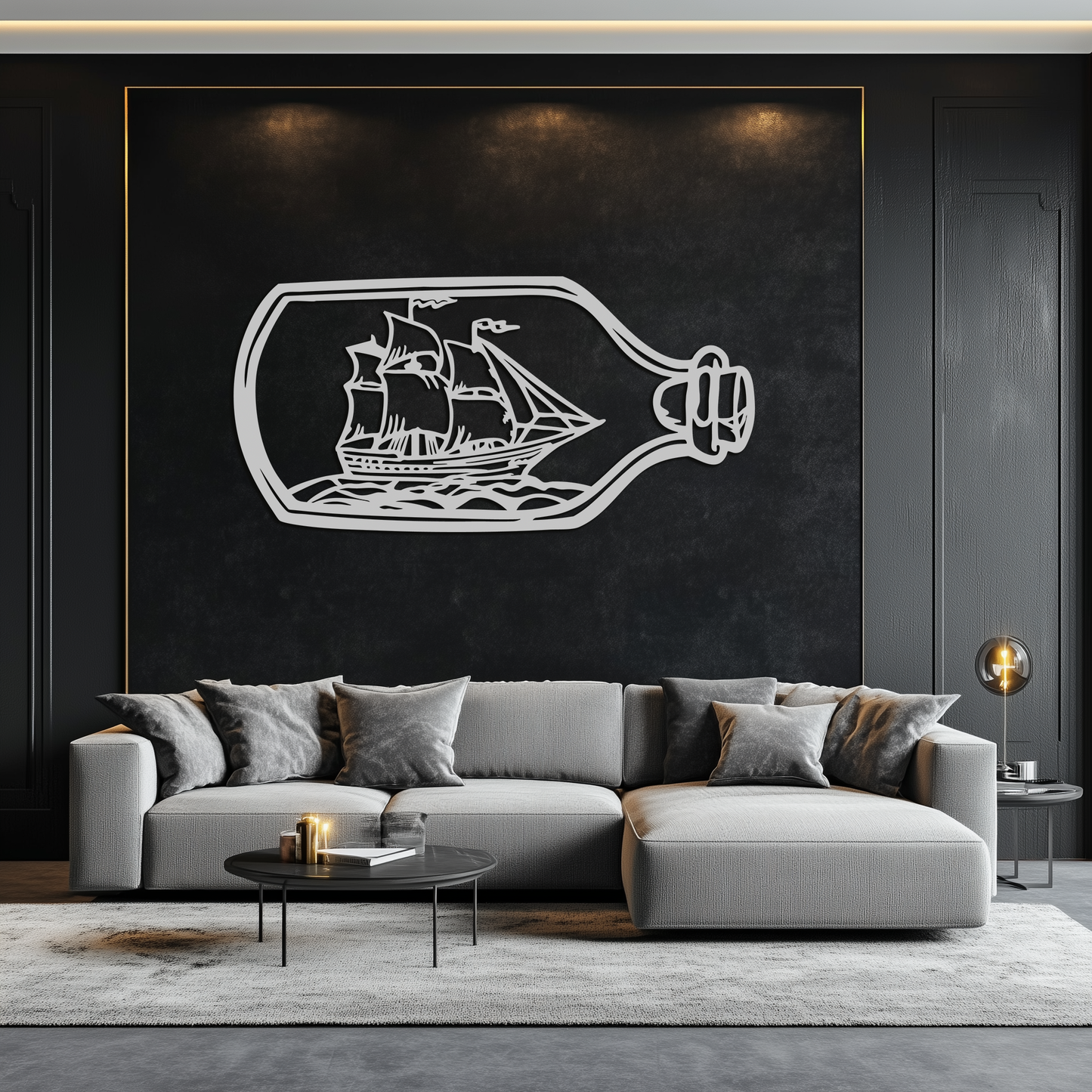 Sailboat in a Bottle Metal Wall Art – Nautical-Inspired Silhouette for Ocean Dreamers- KAF692 - Tampa Home & Garden Store