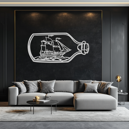 Sailboat in a Bottle Metal Wall Art – Nautical-Inspired Silhouette for Ocean Dreamers- KAF692 - Tampa Home & Garden Store