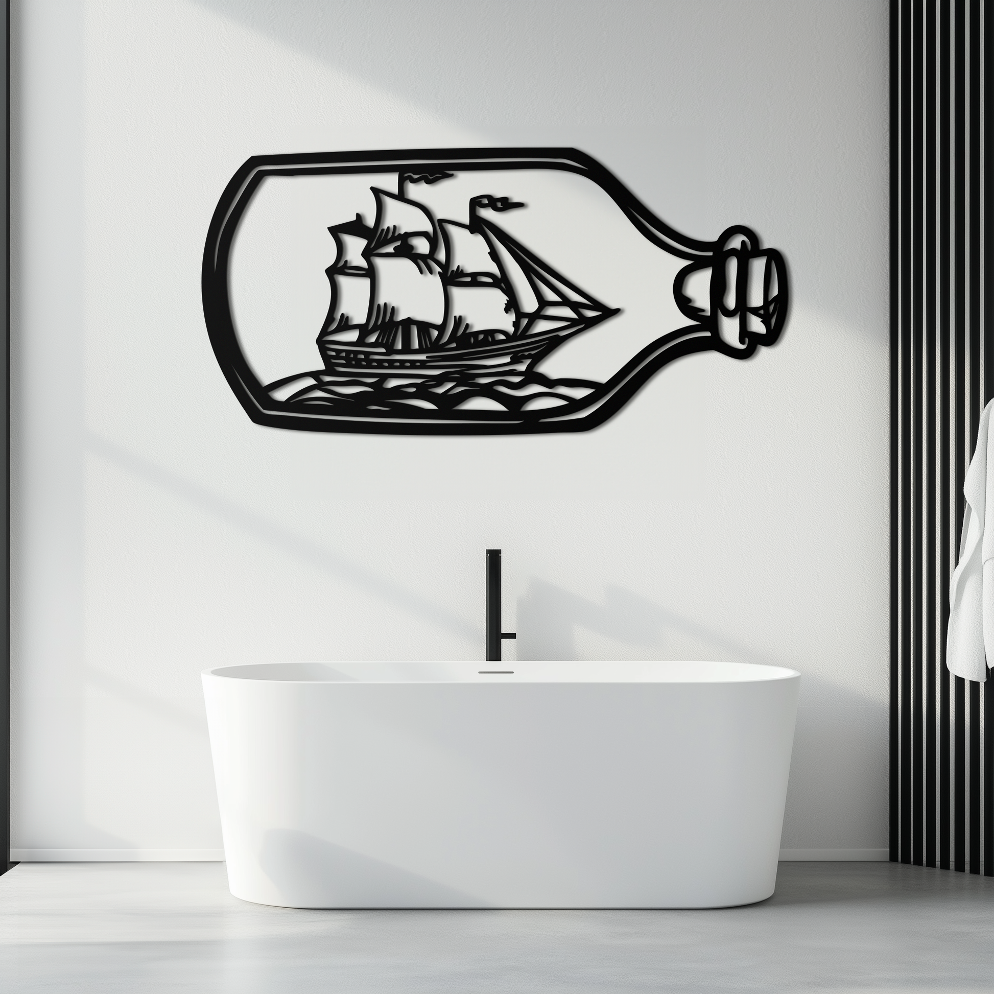 Sailboat in a Bottle Metal Wall Art – Nautical-Inspired Silhouette for Ocean Dreamers- KAF692 - Tampa Home & Garden Store