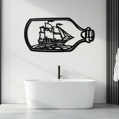 Sailboat in a Bottle Metal Wall Art – Nautical-Inspired Silhouette for Ocean Dreamers- KAF692 - Tampa Home & Garden Store