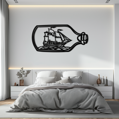 Sailboat in a Bottle Metal Wall Art – Nautical-Inspired Silhouette for Ocean Dreamers- KAF692 - Tampa Home & Garden Store