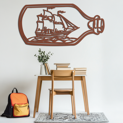 Sailboat in a Bottle Metal Wall Art – Nautical-Inspired Silhouette for Ocean Dreamers- KAF692 - Tampa Home & Garden Store