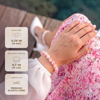 Bracelet The Woman You’re Becoming Sakura Flower Agate pink 10 mm beads on elastic cord 6.7 in on Tampa Home & Garden Store